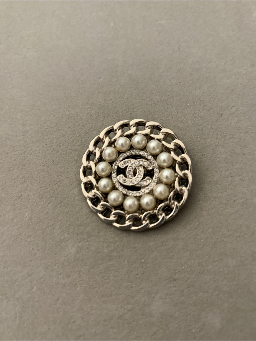 Silver-Tone Pearl & Crystal Chain Brooch